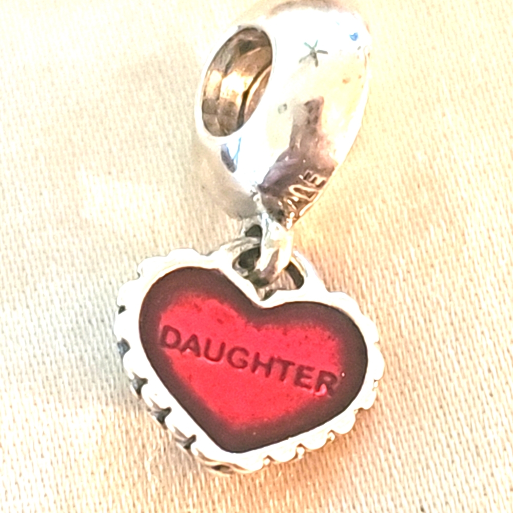 Sterling Silver Pandora Red Heart Daughter Charm